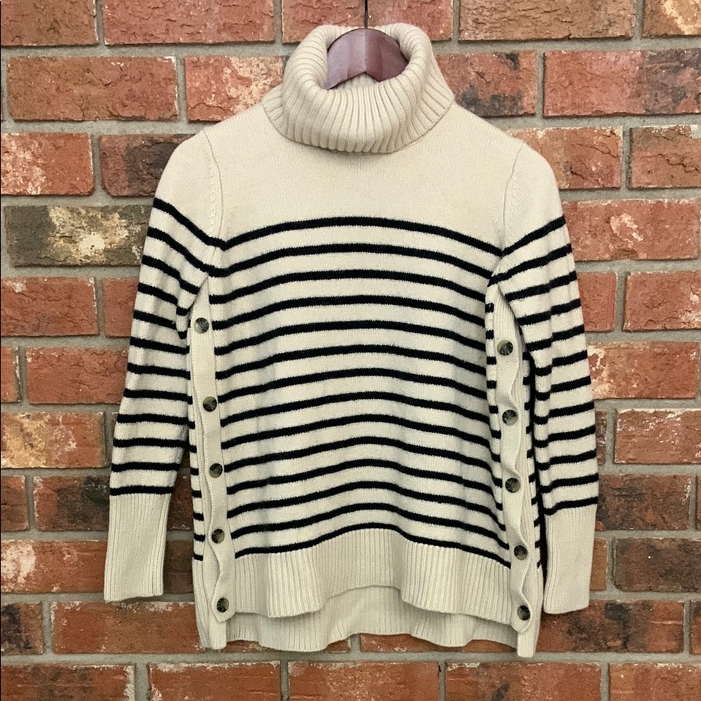 Tuckernuck Wool Turtleneck Tan Black Stripe Sophia Sweater